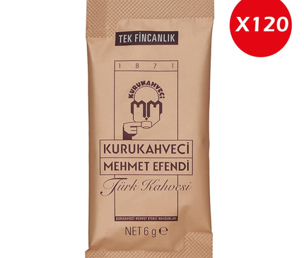 Mehmet Efendi Authentic Turkish Coffee: 120 Single-Serve 6g Ground Coffee Packets for Traditional Taste Experience