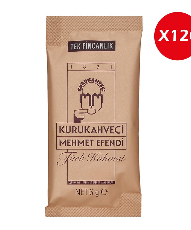 Mehmet Efendi Authentic Turkish Coffee: 120 Single-Serve 6g Ground Coffee Packets for Traditional Taste Experience