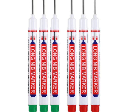 6Pcs/Set 20mm Eco-Friendly Long Nib Head Marker: Waterproof, Fast-Drying Metal Perforating Pen for Woodworking, Furniture Decoration, and Industrial Use - The Ultimate Multi-Purpose Marking Tool