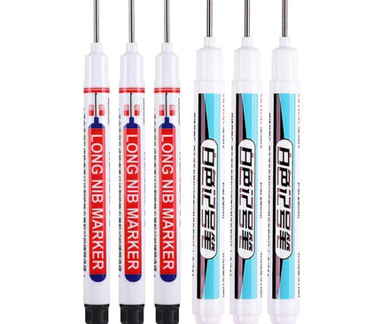 6Pcs/Set 20mm Eco-Friendly Long Nib Head Marker: Waterproof, Fast-Drying Metal Perforating Pen for Woodworking, Furniture Decoration, and Industrial Use - The Ultimate Multi-Purpose Marking Tool