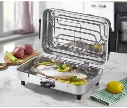 Электрический гриль-коптильня с 4 шампурами, стандартный размер 31x21 см, для использования в помещении, для копчения рыбы, мяса и курицы. Лучший электрический гриль-коптильня для использования в помещении.