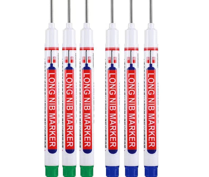 6Pcs/Set 20mm Eco-Friendly Long Nib Head Marker: Waterproof, Fast-Drying Metal Perforating Pen for Woodworking, Furniture Decoration, and Industrial Use - The Ultimate Multi-Purpose Marking Tool