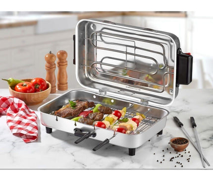 Электрический гриль-коптильня с 4 шампурами, стандартный размер 31x21 см, для использования в помещении, для копчения рыбы, мяса и курицы. Лучший электрический гриль-коптильня для использования в помещении.