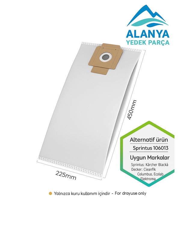 SPRINTUS T11 EVO - T12 ERA - FLOORY & KARCHER NT 7/1 - T10/1 UYUMLU 5 Katlı Yüksek Filtrasyon Toz Torbası | 5 Li Paket 