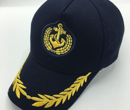 All-Season Unisex Sailor's Cap – Adjustable Navy Blue & White Captain's Hat with Timeless Rudder & Anchor Design, Breathable Cotton Fabric – Gender-Neutral Nautical Fashion for Sailing & Sports
