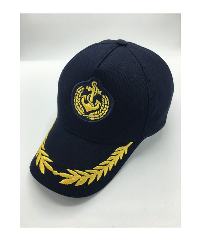 All-Season Unisex Sailor's Cap – Adjustable Navy Blue & White Captain's Hat with Timeless Rudder & Anchor Design, Breathable Cotton Fabric – Gender-Neutral Nautical Fashion for Sailing & Sports