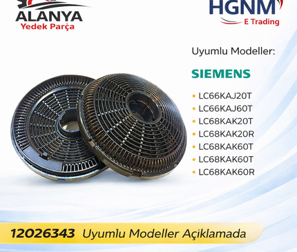 Siemens Davlumbaz Karbon Filtre 12026343 LC66KAJ20T, LC66KAJ60T, LC68KAK20T, LC68KAK20R, LC68KAK60T, LC68KAK60R