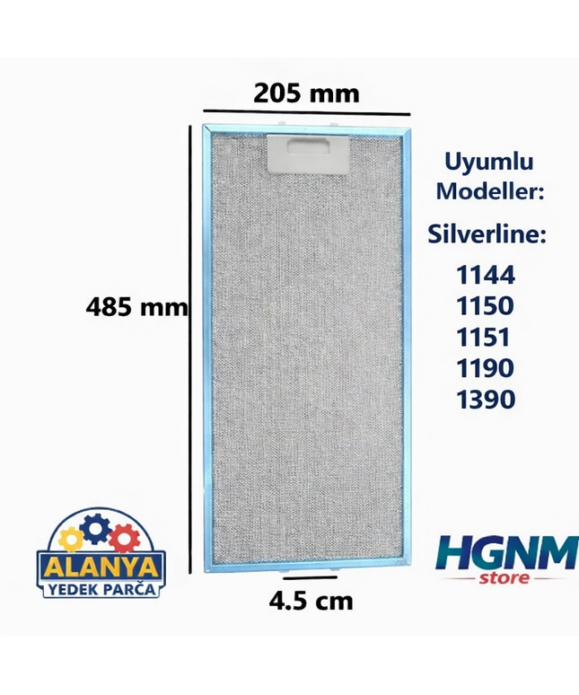 Silverline 008022 Uyumlu Davlumbaz Metal Yağ Filtresi 483x205 mm Aspiratör Filtre Teli