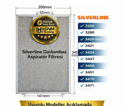 Silverline 2250, 3280, 3420 Klas, 3421, 3424, 3447, 3450, 3451, 3470, 3471 Davlumbaz Aspiratör Filtresi 345x200mm – 11010157  Süzgeç, Tel, Kaset, Filtre