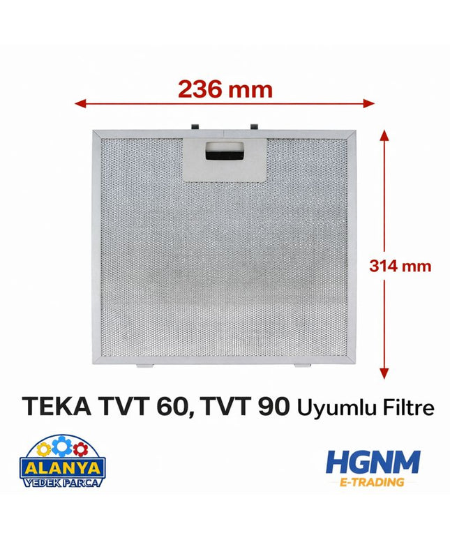 TEKA TVT 60, TVT 90 Davlumbaz Filtresi 314×236 mm Davlumbaz Yağ Filtresi Mutfak Aspiratörü Alüminyum Aspiratör 23,6×31,4 cm 235x315 315x235