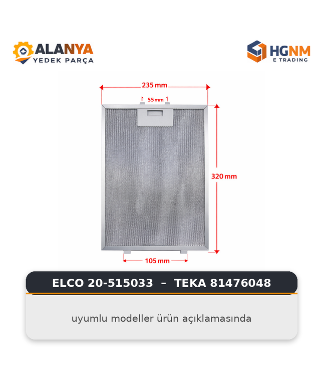 Teka 81476048 Davlumbaz Metal Yağ Filtresi 320x235 mm 