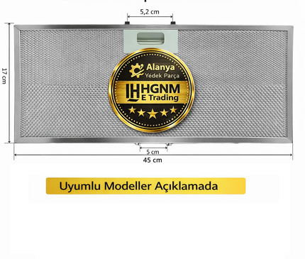 Turboair 10801290451 Metal Yağ Filtresi 449,5x175,5x9 mm – Elica Electrolux Uyumlu
