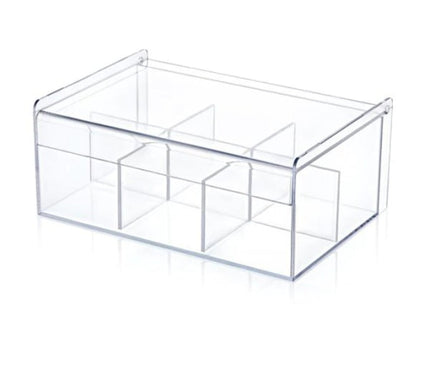 Deluxe Acrylic Tea Box Organizer: A Multifunctional Storage Solution with Six Compartments for Tea Bags, Coffee, Teacup, Infuser, and Lid - Perfect for Home and Kitchen Use