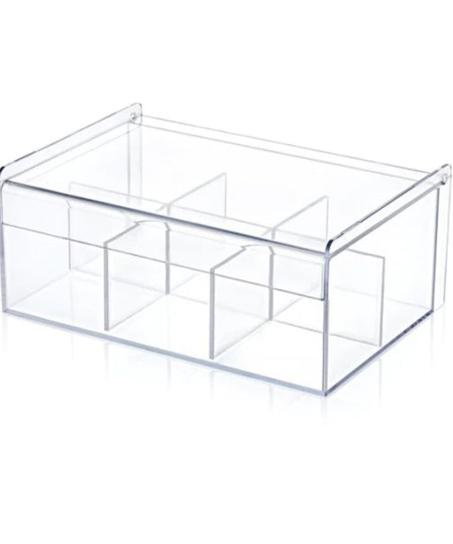Deluxe Acrylic Tea Box Organizer: A Multifunctional Storage Solution with Six Compartments for Tea Bags, Coffee, Teacup, Infuser, and Lid - Perfect for Home and Kitchen Use