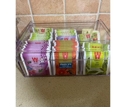 Deluxe Acrylic Tea Box Organizer: A Multifunctional Storage Solution with Six Compartments for Tea Bags, Coffee, Teacup, Infuser, and Lid - Perfect for Home and Kitchen Use