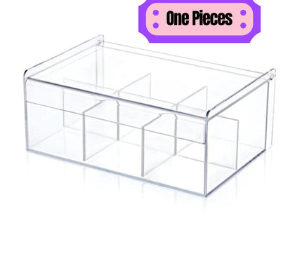 Deluxe Acrylic Tea Box Organizer: A Multifunctional Storage Solution with Six Compartments for Tea Bags, Coffee, Teacup, Infuser, and Lid - Perfect for Home and Kitchen Use