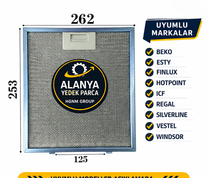 Vestel ADX-6002 Davlumbaz Filtresi Aspiratör Filtre V47006100 262x254 cm A13
