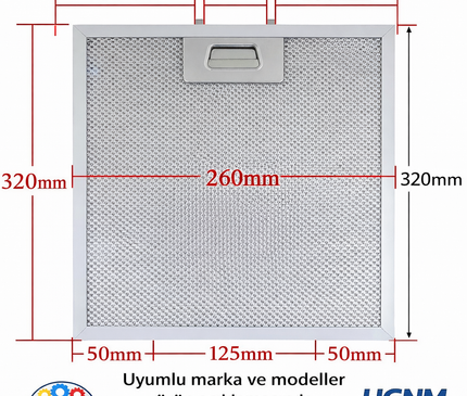 White Daisy 260x320 mm Davlumbaz Yağ Filtresi | Tırnak Arası 12,5 cm | Alüminyum Kaset Aspiratör Filtres
