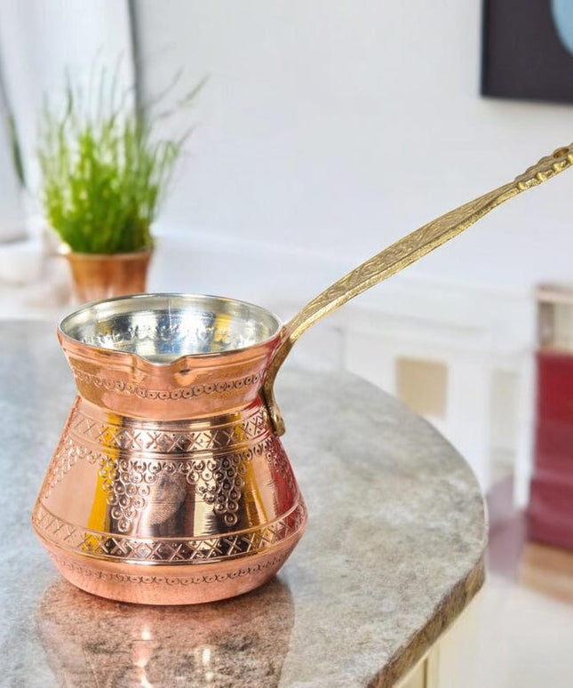 Traditional Coffee Pots, Greek Arabic Coffee Maker, Hammered Copper Coffee Pot, Stove Top Coffee Maker with Brass Handle , 450mL Capacity