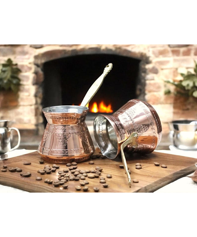 Traditional Coffee Pots, Greek Arabic Coffee Maker, Hammered Copper Coffee Pot, Stove Top Coffee Maker with Brass Handle , 450mL Capacity