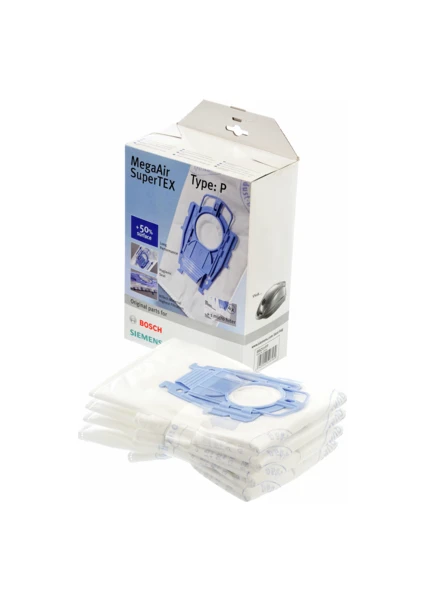 Bosch Ergomaxx Elektrikli Süpürge P Tipi Toz Torbası – Megafilt Supertex, Orijinal, 4’lü Set + Filtre
