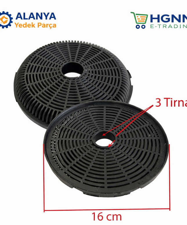 Kumtel DA6-835 Lotus Aspiratör Karbon Filtresi 16 cm 3 Tırnaklı – DA6KDAC33R Sertifika Kodlu Uyumlu Davlumbaz Karbon Filtre Seti (2 Adet)