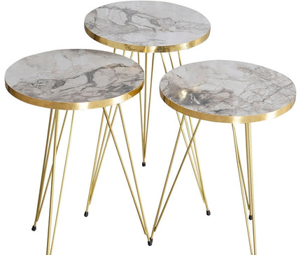Coffee Table Nesting Table Gold Bendir Wire Home Decor Triple Set Marble Pattern