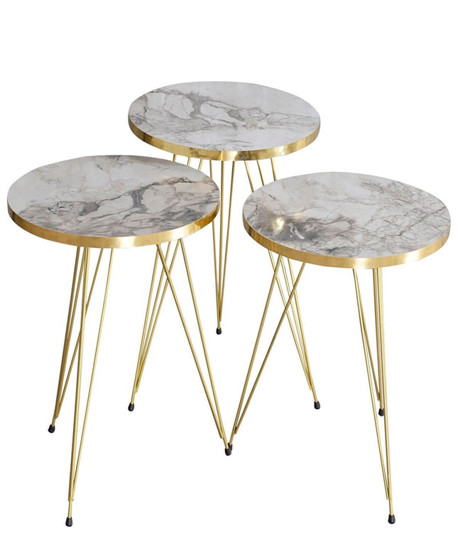 Coffee Table Nesting Table Gold Bendir Wire Home Decor Triple Set Marble Pattern