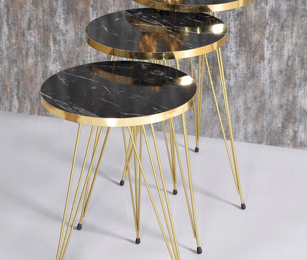 Coffee Table Nesting Table Gold Bendir Wire Home Decor Triple Set Marble Pattern