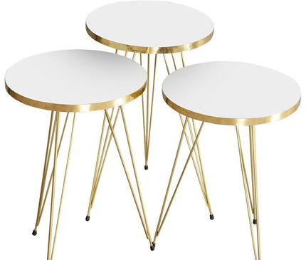 Coffee Table Nesting Table Gold Bendir Wire Home Decor Triple Set Marble Pattern