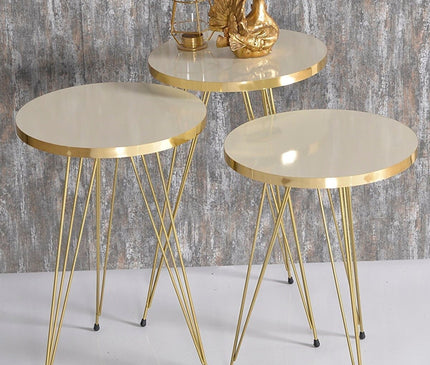 Coffee Table Nesting Table Gold Bendir Wire Home Decor Triple Set Marble Pattern