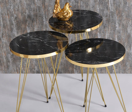 Coffee Table Nesting Table Gold Bendir Wire Home Decor Triple Set Marble Pattern