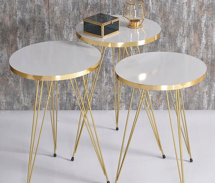 Coffee Table Nesting Table Gold Bendir Wire Home Decor Triple Set Marble Pattern