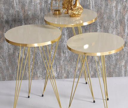 Coffee Table Nesting Table Gold Bendir Wire Home Decor Triple Set Marble Pattern