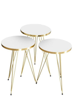 Coffee Table Nesting Table Gold Bendir Wire Home Decor Triple Set Marble Pattern