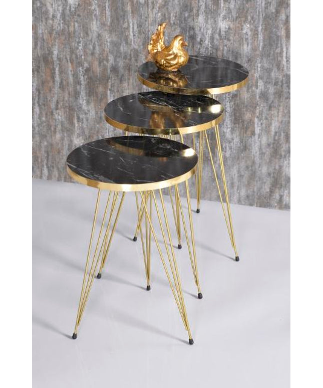 Coffee Table Nesting Table Gold Bendir Wire Home Decor Triple Set Marble Pattern