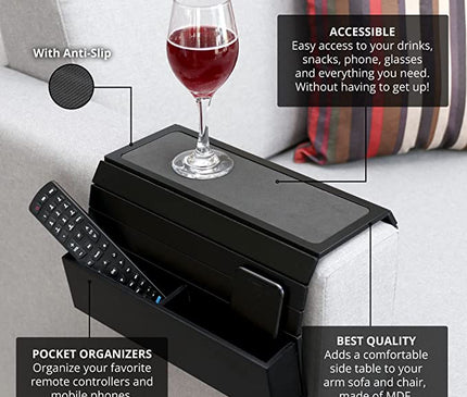 Sofa Tray Table - Remote Control and Cellphone Organizer Holder