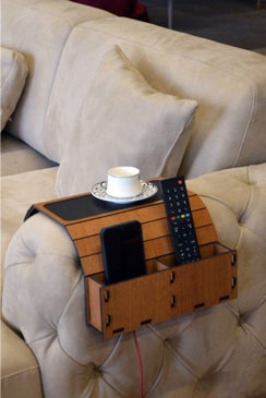Sofa Tray Table - Remote Control and Cellphone Organizer Holder
