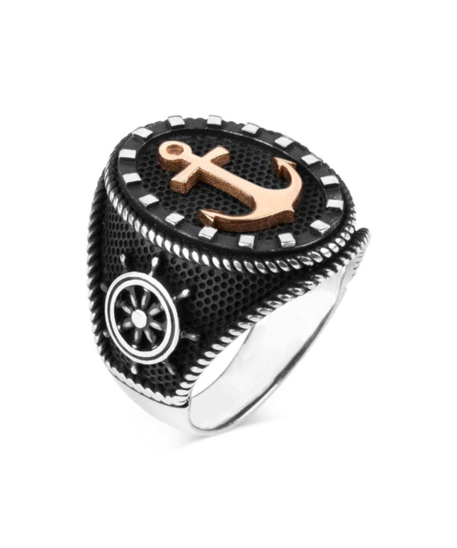 Silver Anchor Rudder Pattern 925 Sterling Silver Men's Sailor Ring Marine Maritime Nautical