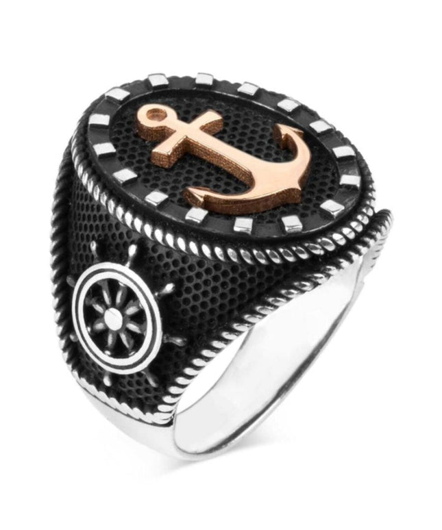 Silver Anchor Rudder Pattern 925 Sterling Silver Men's Sailor Ring Marine Maritime Nautical