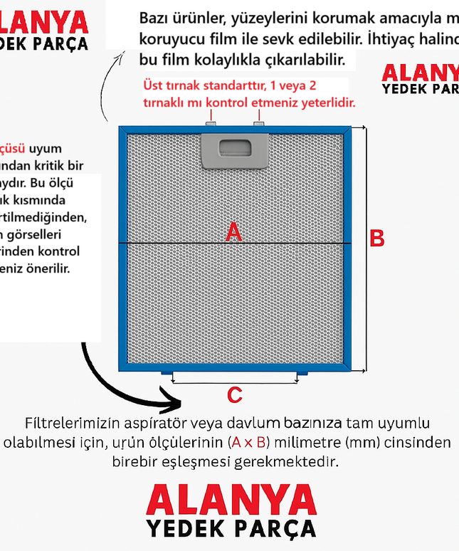 GF06YB / GF06YA Davlumbaz Yağ Filtresi 233 x 219 mm – Elica FS301/50 Uyumlu Metal Filtre