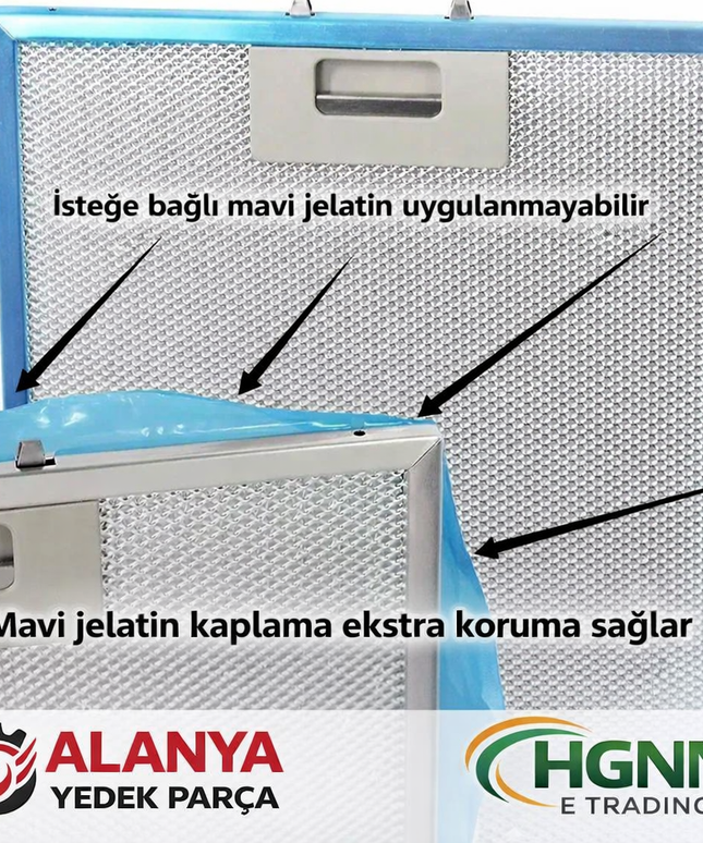 19,5x51,5 cm Davlumbaz Yağ Filtresi | 195x515 mm Alüminyum Aspiratör Filtresi 515x195 | Klipsli 4,5